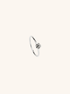 Flower Petals Ring silver tone stainless steel, sculpted 3D rose motif on slim band, product flatlay
