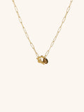 Flower Toggle Necklace gold tone stainless steel, bold paperclip chain with front toggle clasp and flower charm, product flatlay