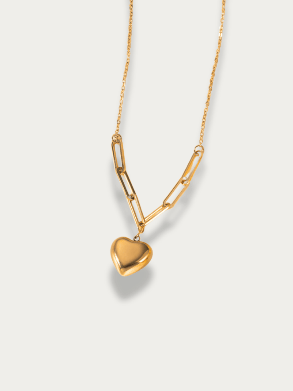 Forever Yours Mixed Chain Heart Necklace gold tone titanium, puffy heart pendant with mixed chain, product flatlay