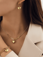 Forever Yours Mixed Chain Heart Necklace worn on neck, gold titanium heart pendant necklace Malaysia