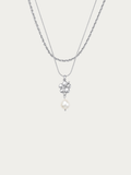 freshwater Pearl Hibiscus Layered Necklace with two-layer chain design