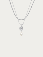 freshwater Pearl Hibiscus Layered Necklace with two-layer chain design