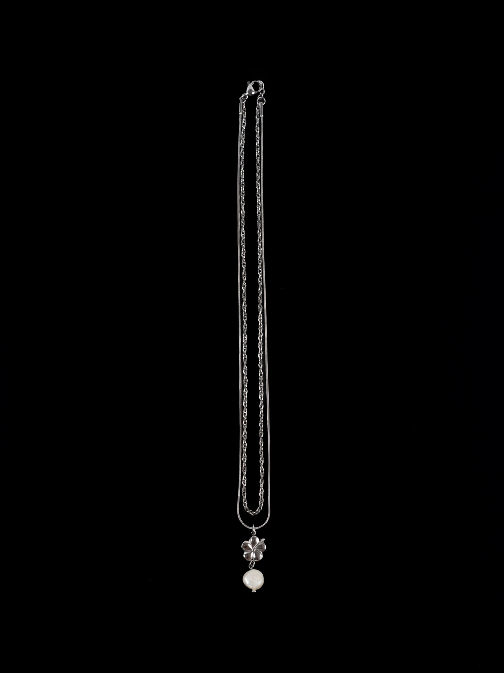 Clasp closure detail on Freshwater Pearl Hibiscus Layered Necklace