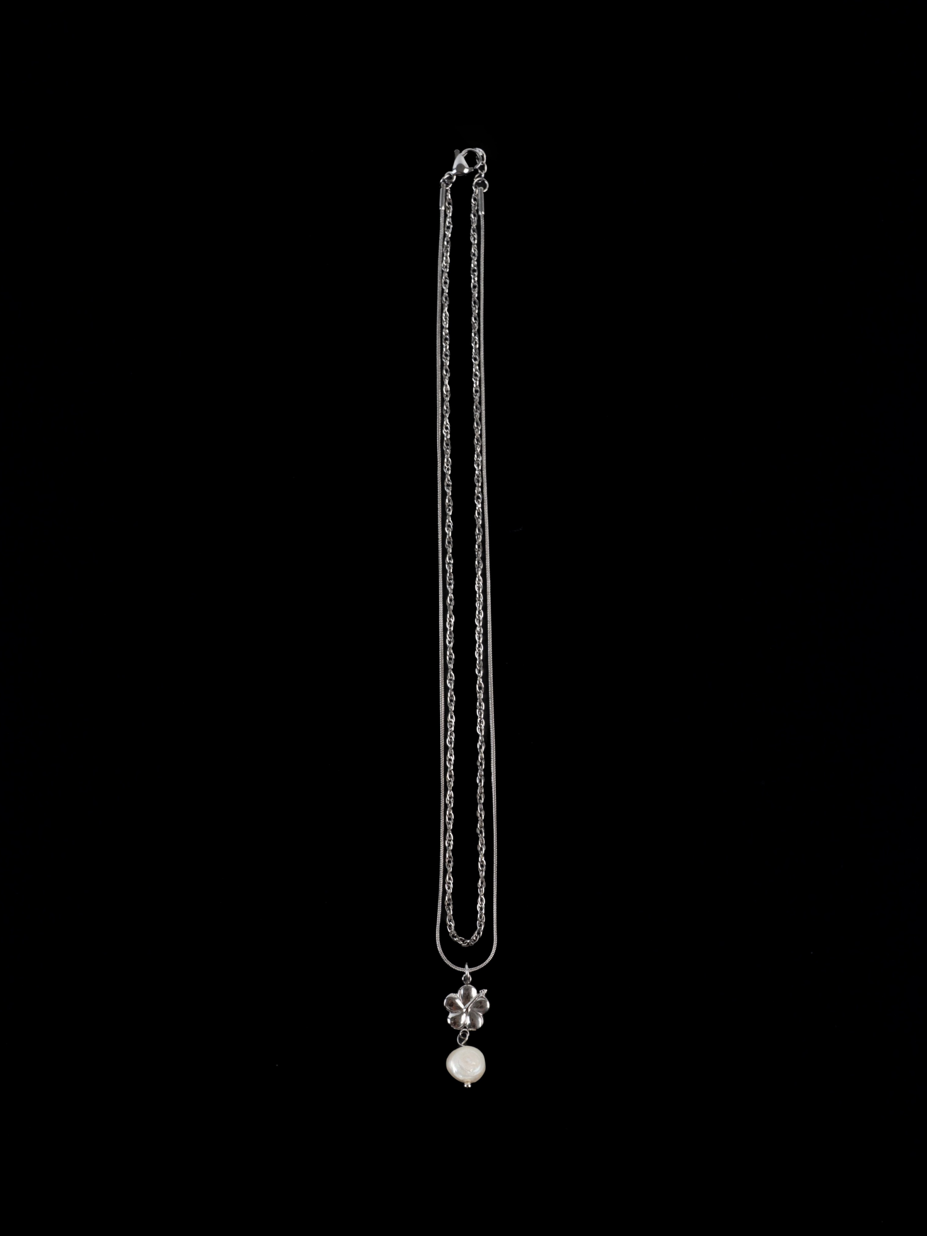 Clasp closure detail on Freshwater Pearl Hibiscus Layered Necklace