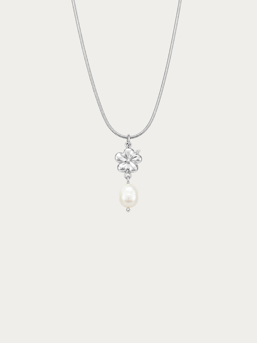 Freshwater Pearl Hibiscus Sleek Chain Necklace with hibiscus pendant and pearl