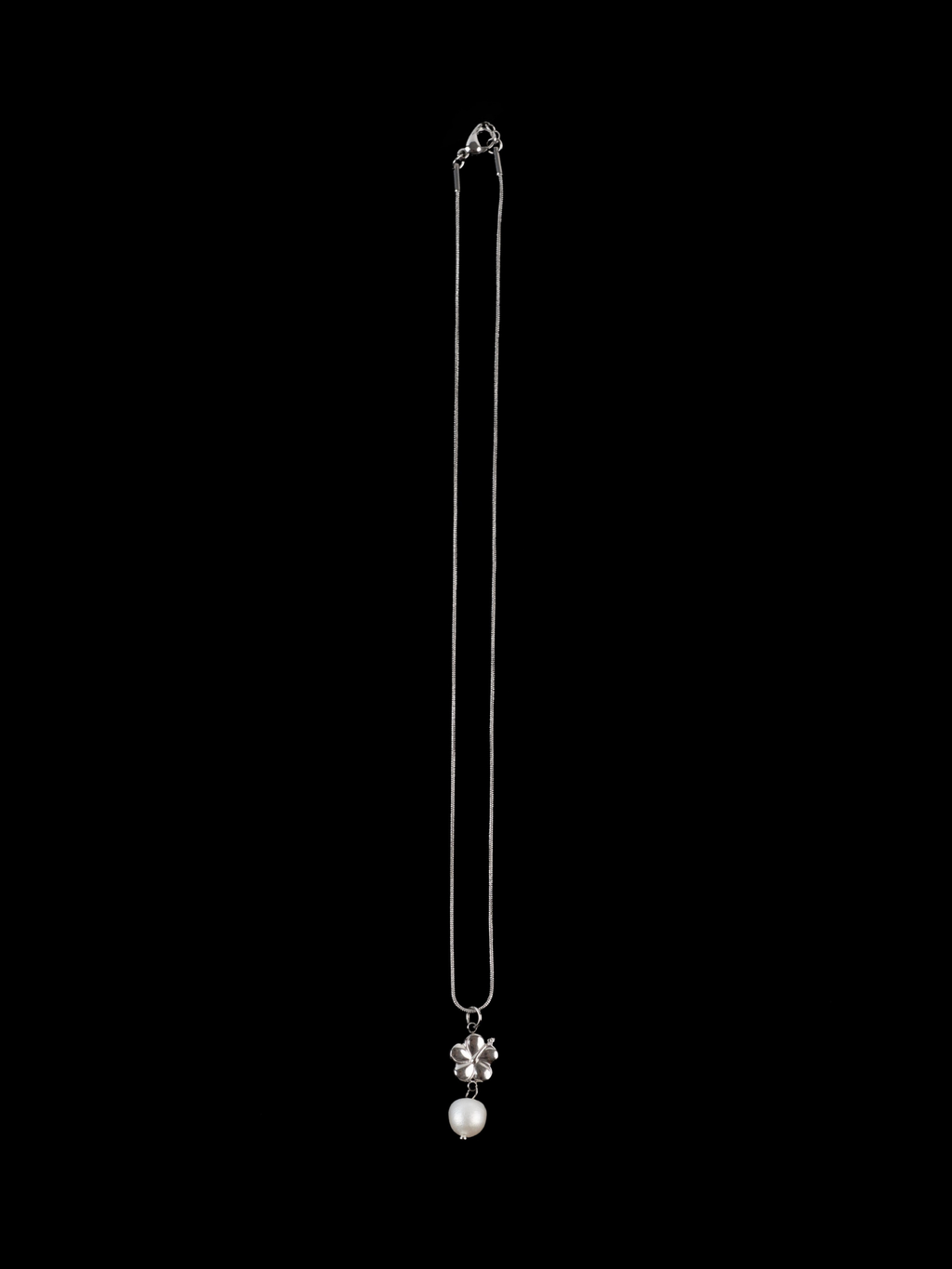 Clasp closure detail on Freshwater Pearl Hibiscus Sleek Chain Necklace