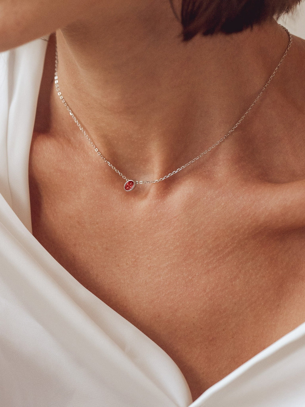 Garnet Birthstone Sterling Silver Necklace - Minimalist Lab