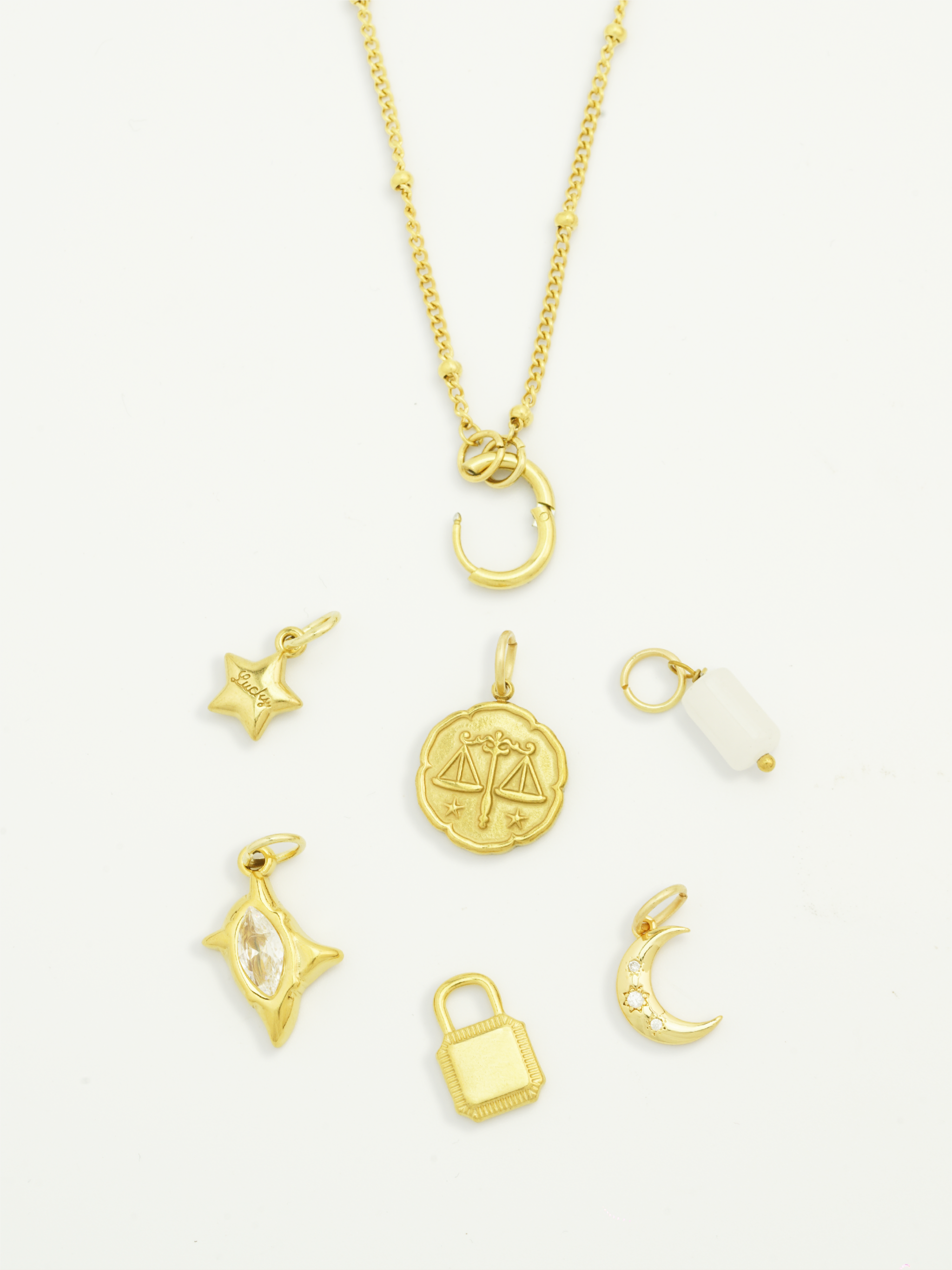 Gold crescent moon charm with crystal detail DIY jewellery