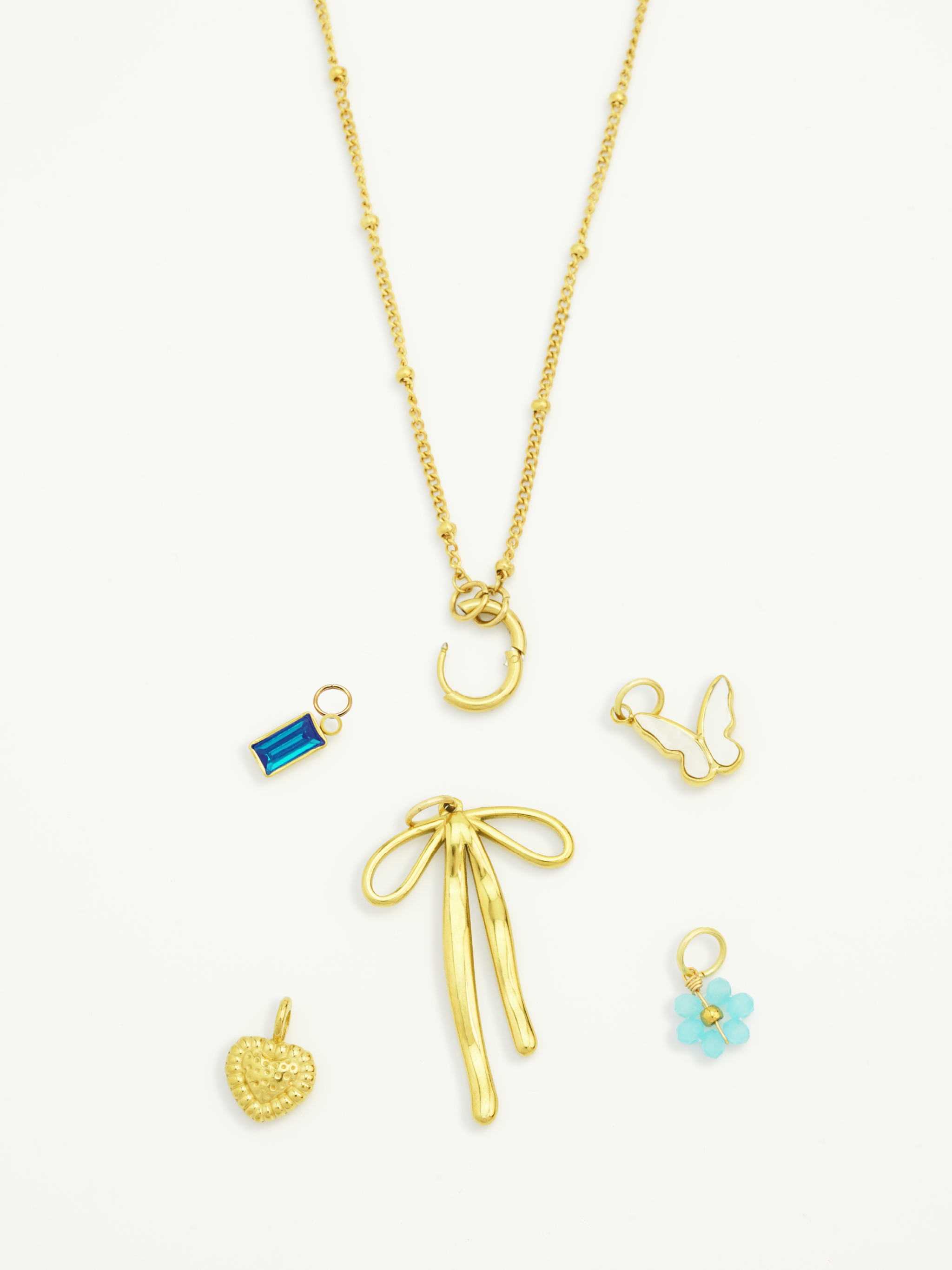 Gold mini rectangle charm with blue stone DIY jewellery