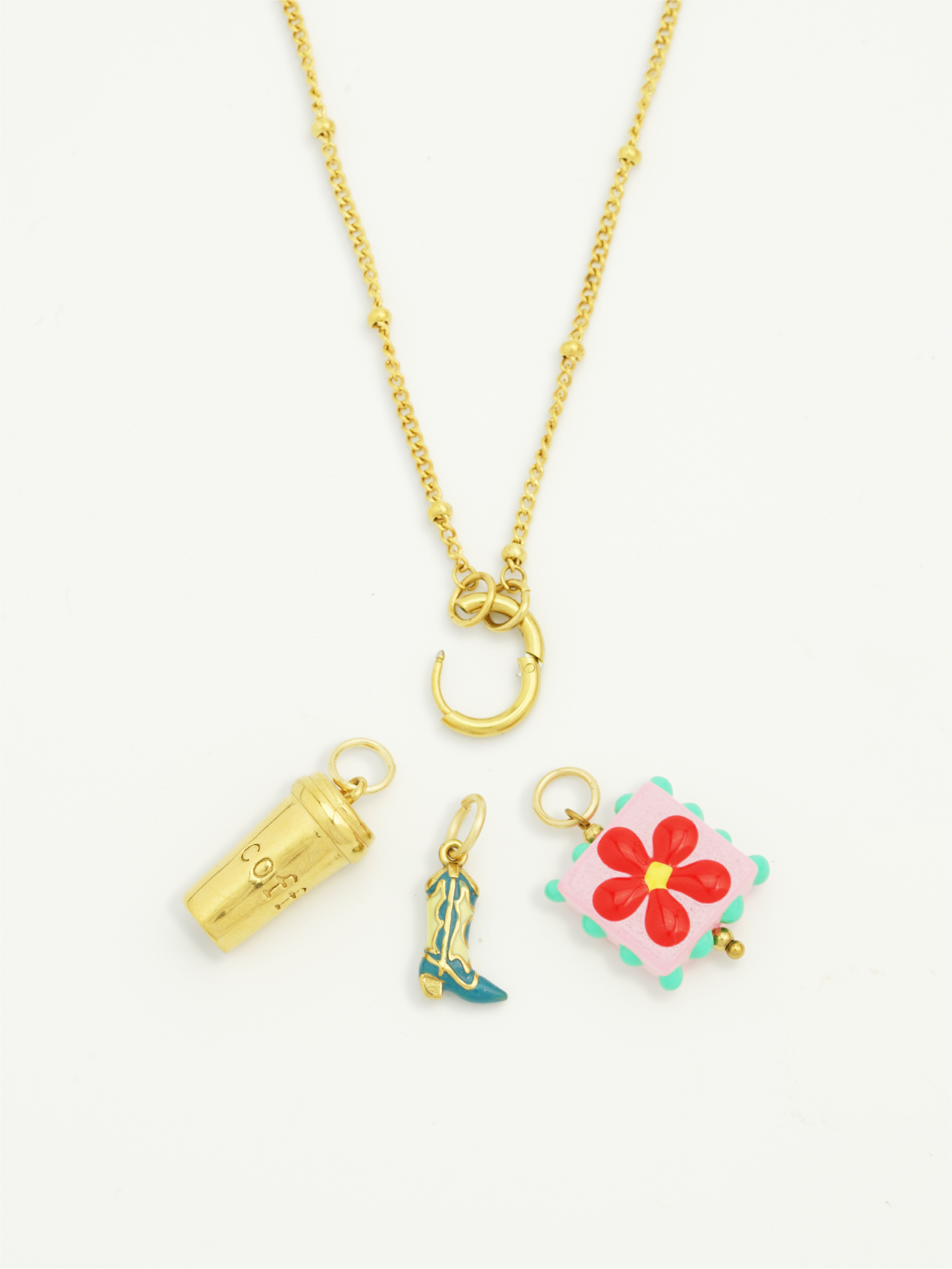 Gold square floral charm with enamel daisy DIY jewellery