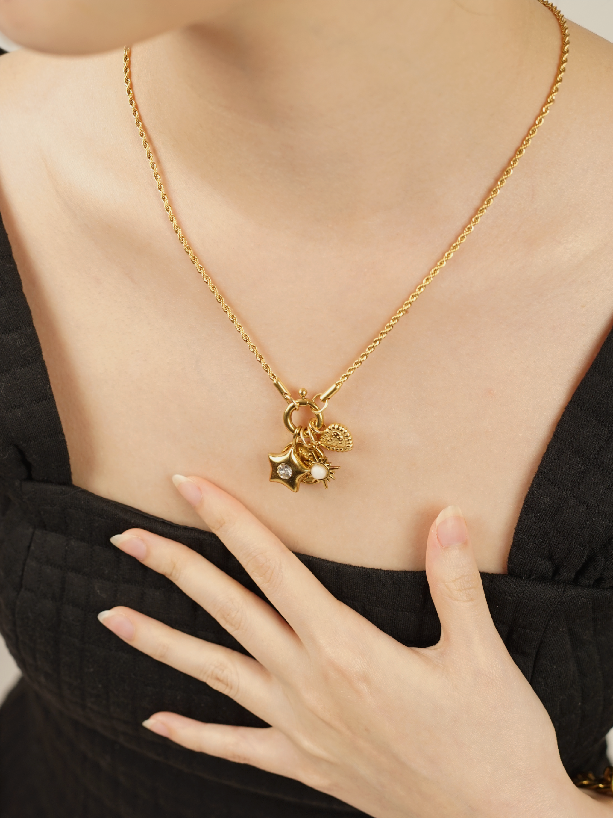 Gold star charm bracelet necklace accessory