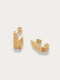 Goldie Twist J-Curve Hoop Earrings gold tone titanium, three twisted cable strands in J-curve, product flatlay