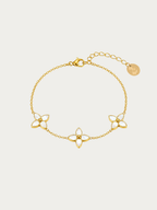 Gracia Mother-of-Pearl Bloom Bracelet with three floral motifs in gold