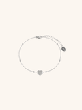 Heart Beaded Chain Bracelet silver tone titanium, puffy heart on satellite bead chain with MNML disc charm, product flatlay