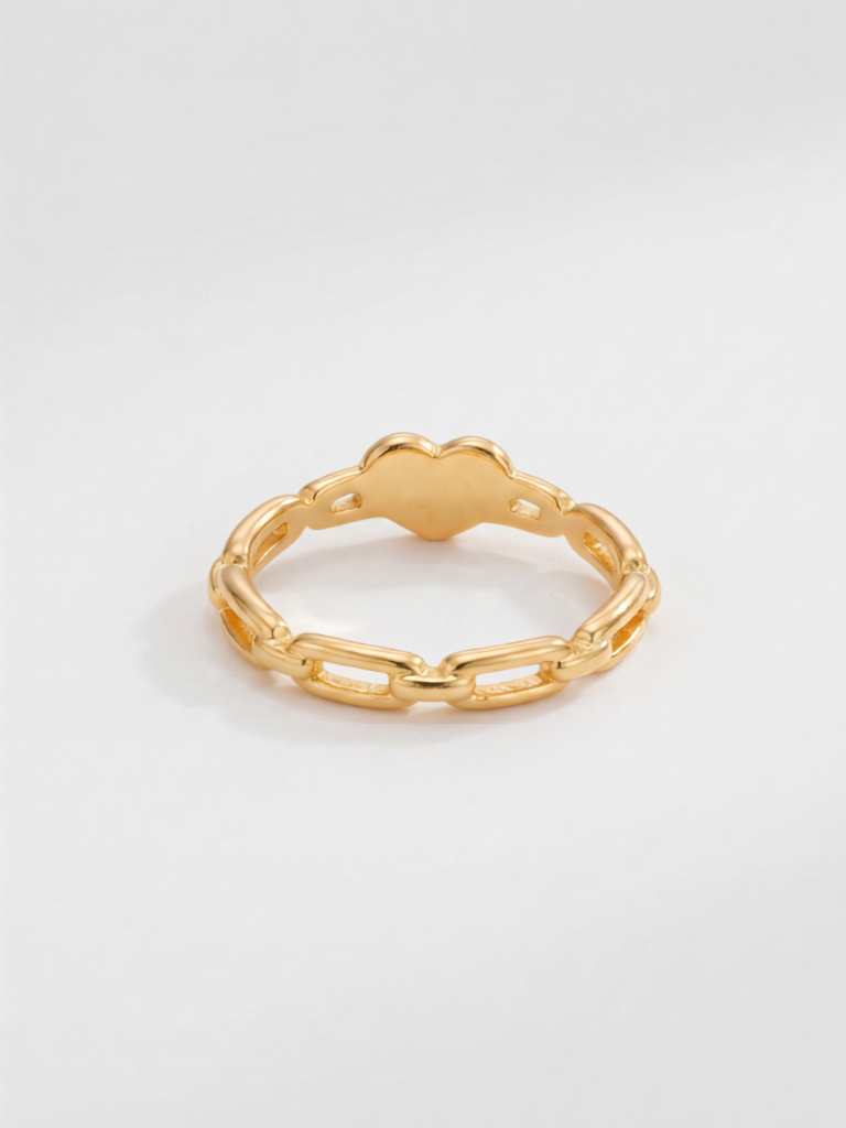 Heart Chain Ring shown from an angled view