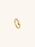 Heart Chain Ring gold tone 18K plated stainless steel, puffy heart on open link chain band, product flatlay
