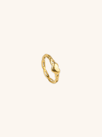 Heart Chain Ring gold tone 18K plated stainless steel, puffy heart on open link chain band, product flatlay