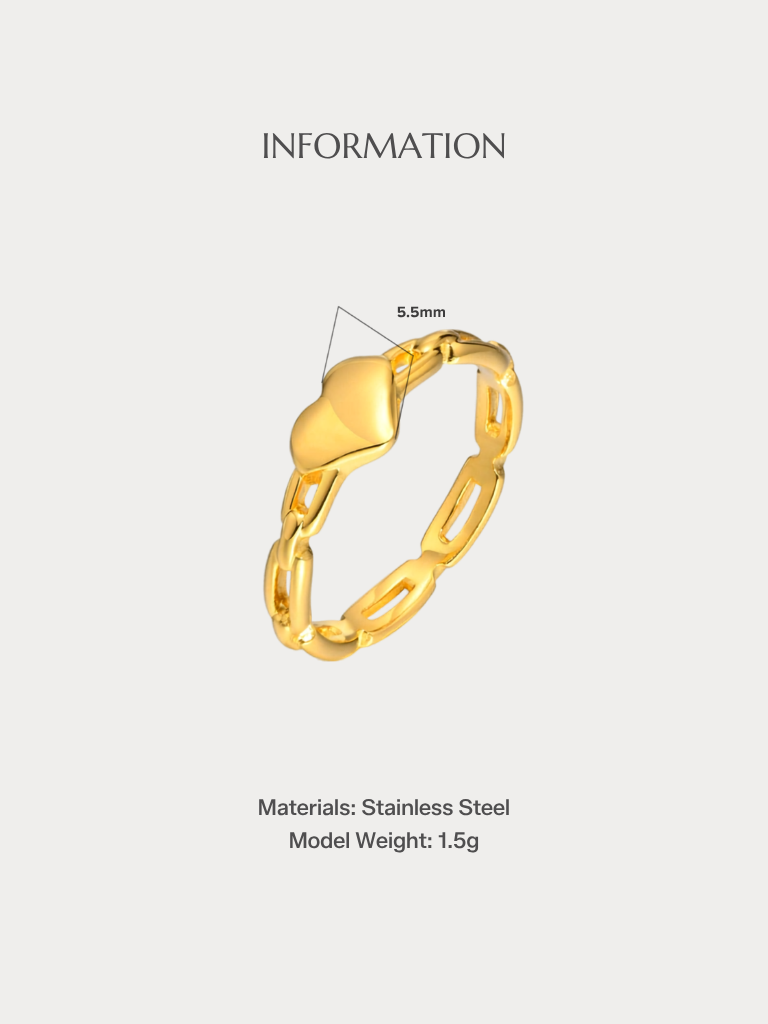 Heart Chain Ring size chart, US 5 to 8