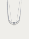 Herringbone Layered Rolling Stones Necklace silver tone worn on neck, layered titanium necklace Malaysia lifestyle