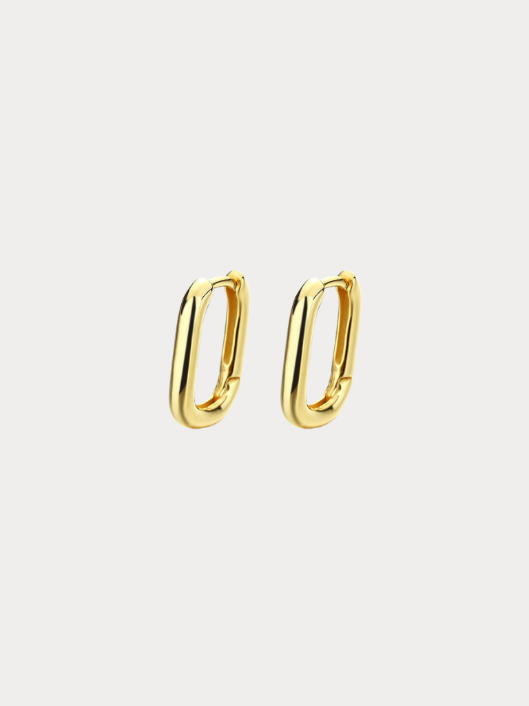 HUGO Oval Ear Hoops in gold, pair front view