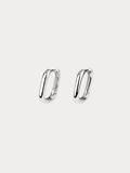 HUGO Oval Ear Hoops in silver, pair front view
