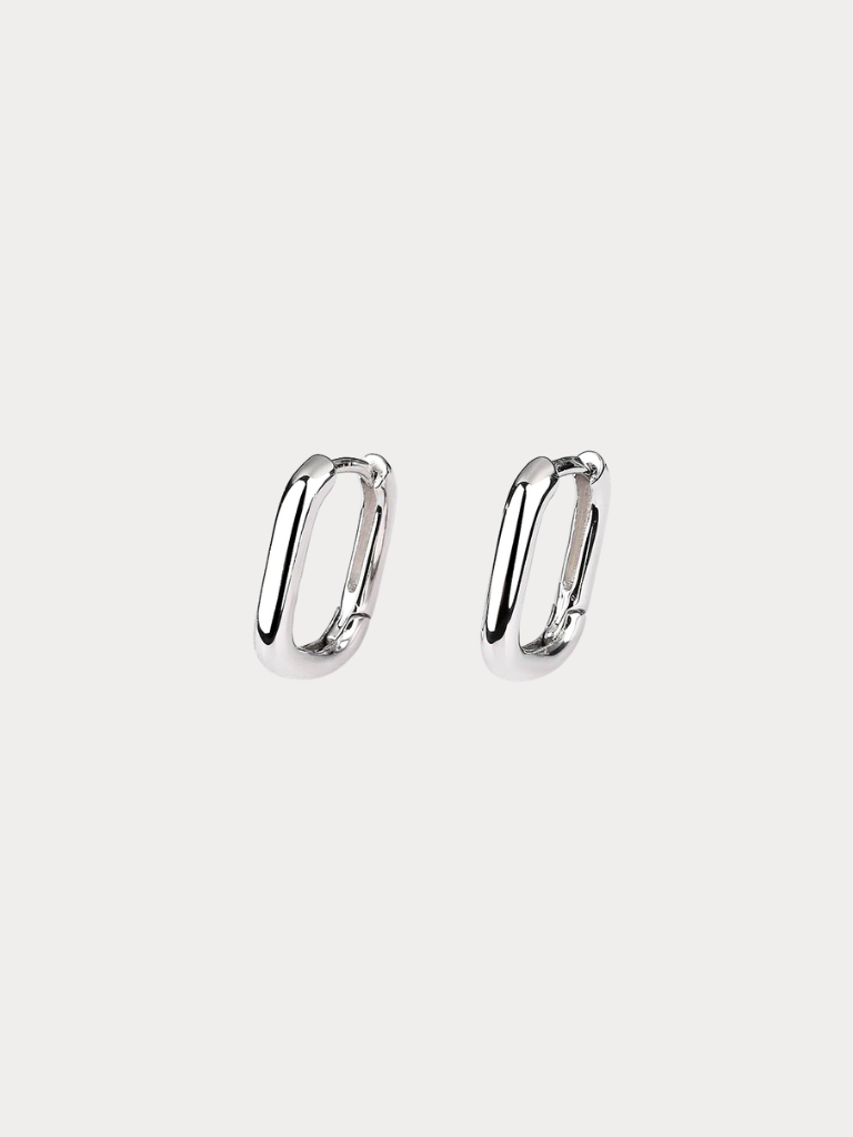 HUGO Oval Ear Hoops in silver, pair front view