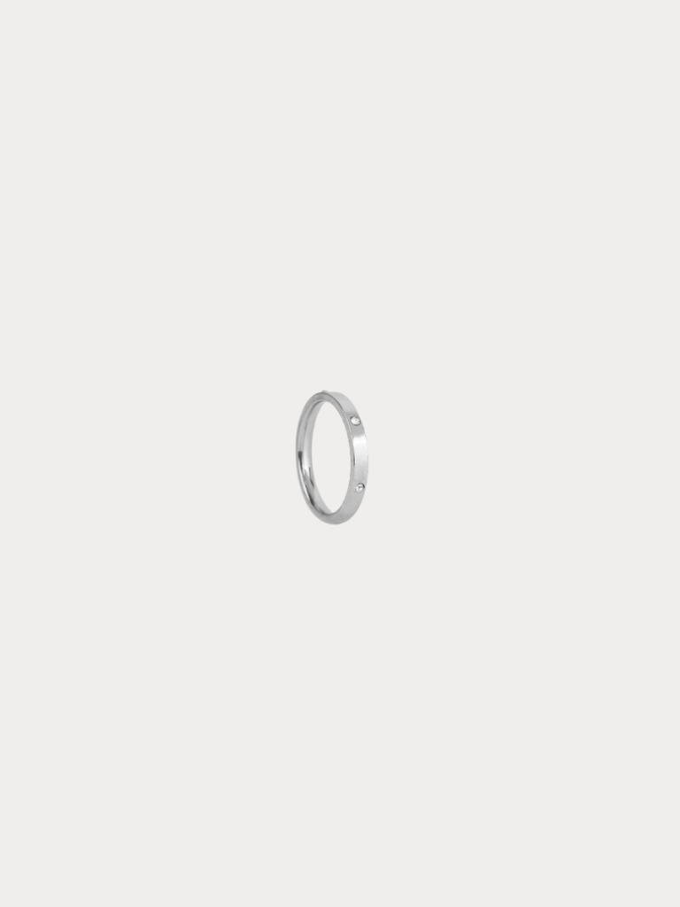 Idalia Sleek Diamonds Band Ring in silver stainless steel with crystal stone accents, studio hero sho