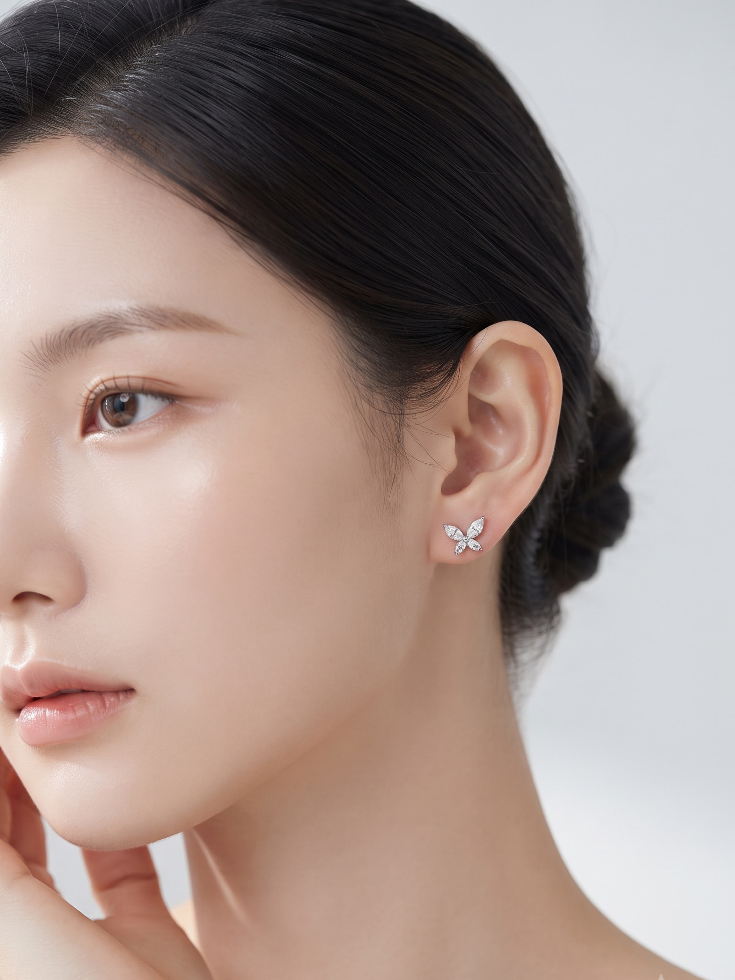Model wearing JASMINE Diamond Butterfly Ear Stud
