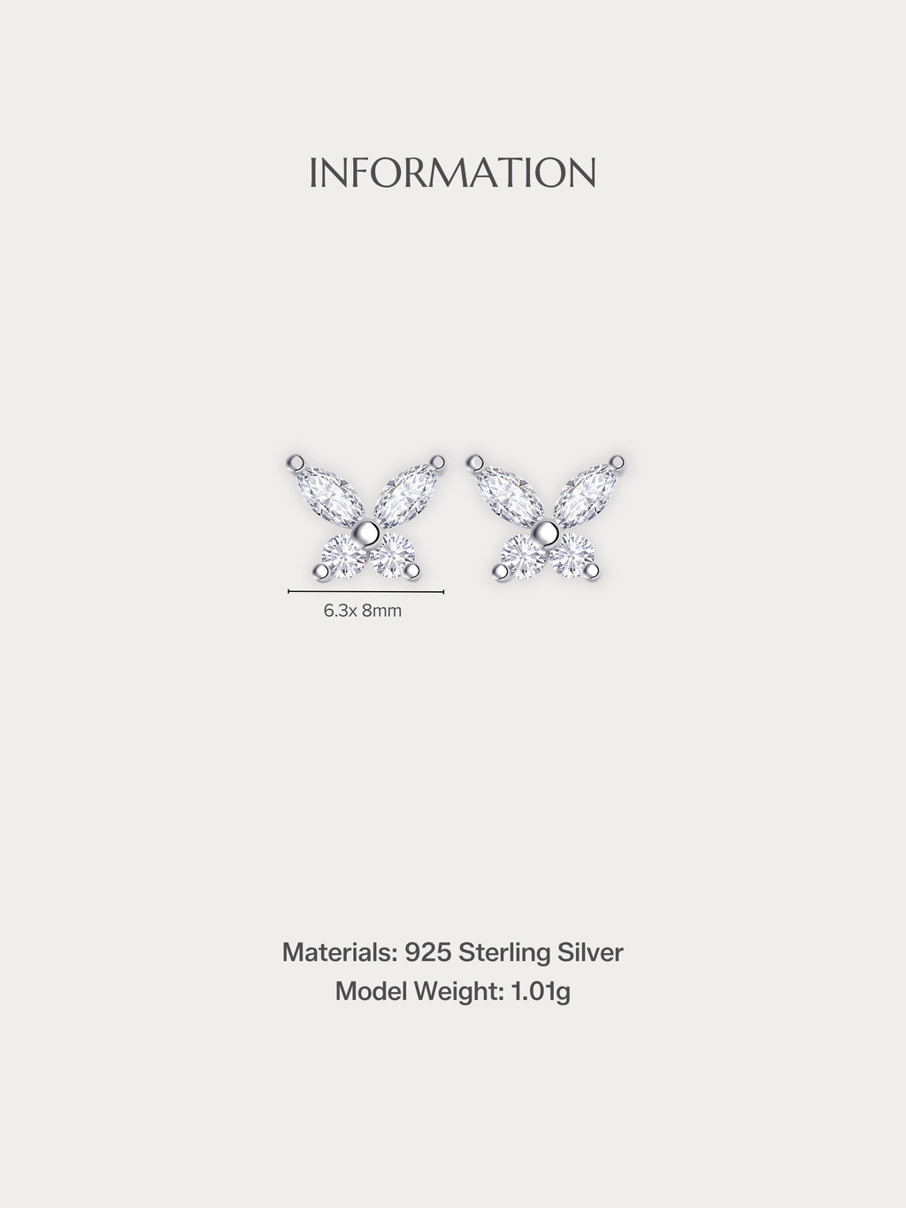 JASMINE Diamond Butterfly Ear Studs size and material specifications