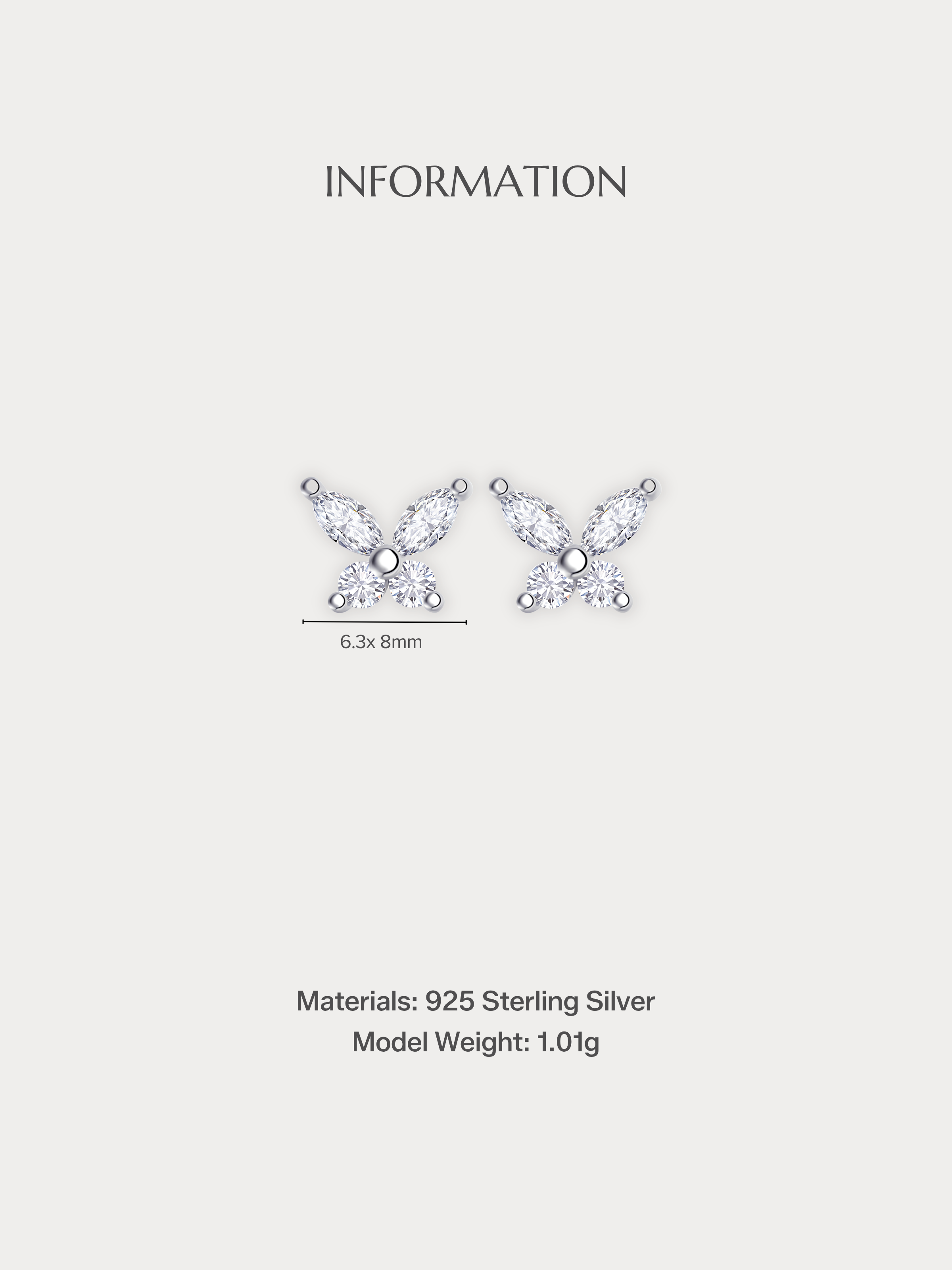 JASMINE Diamond Butterfly Ear Studs size and material specifications