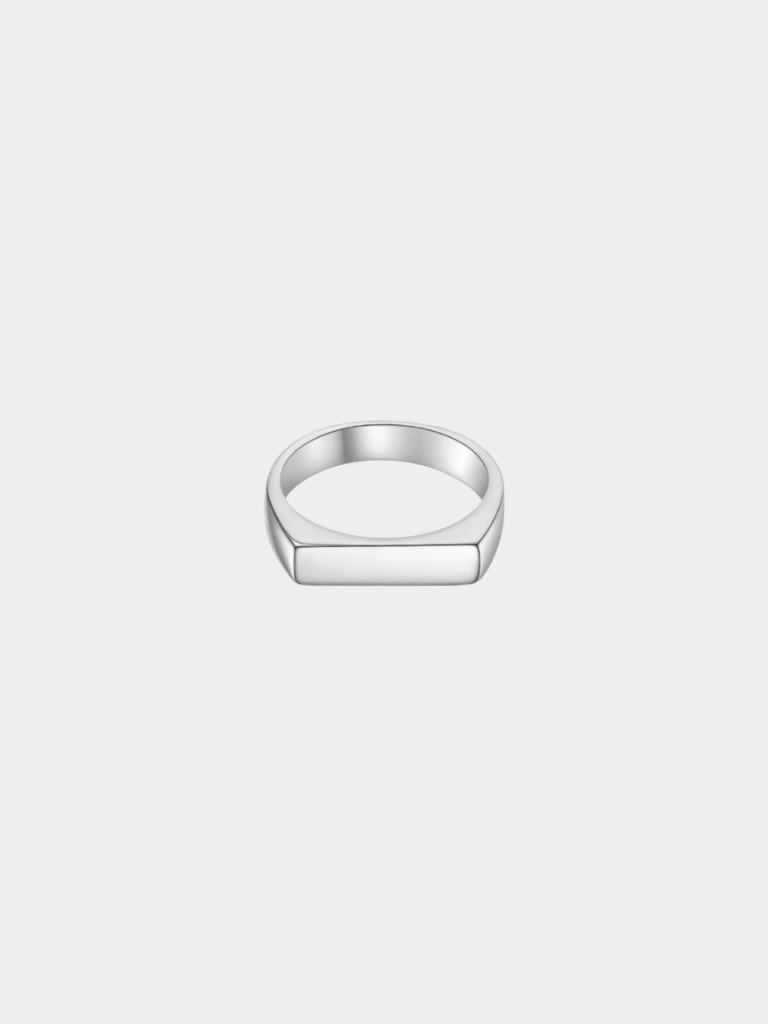 Kael Engravable Signet Ring in silver titanium, studio hero shot