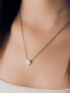 Model wearing Kindred Puzzle Mini Engravable Necklace