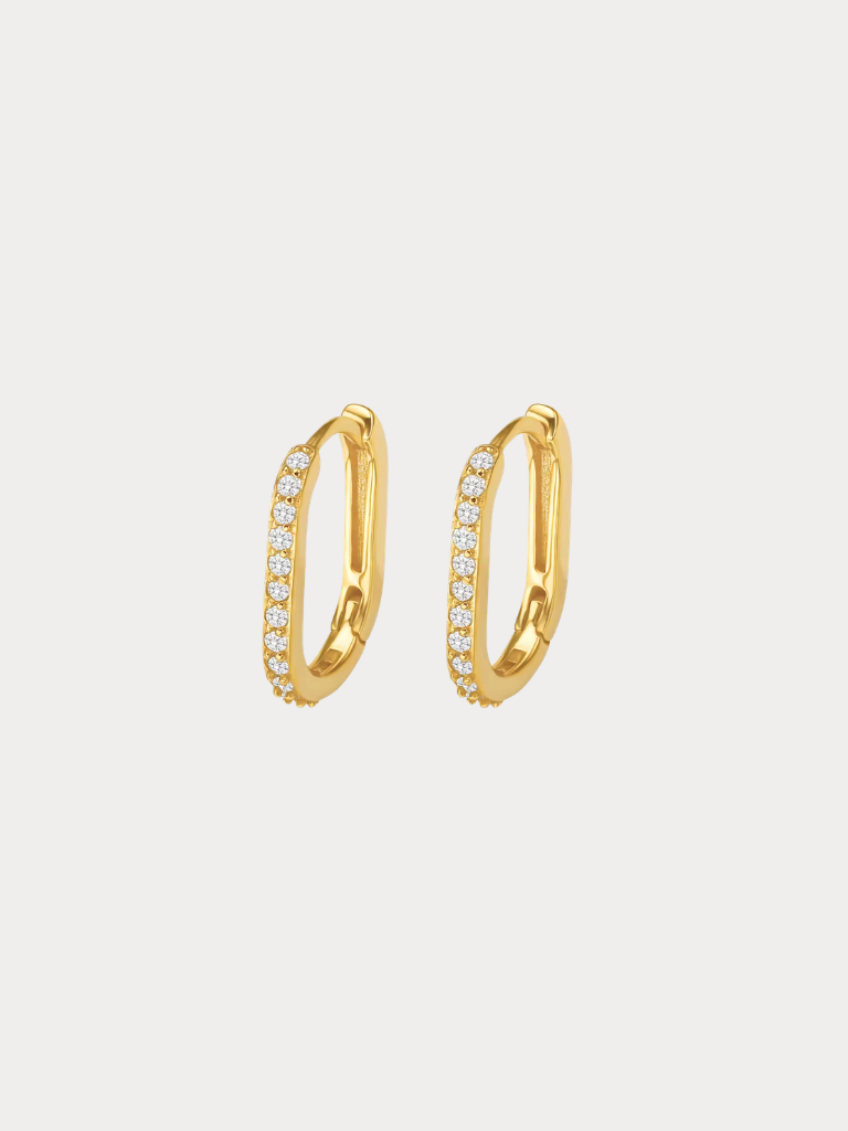LEVI Oval Diamond Ear Hoops in gold, pair front view