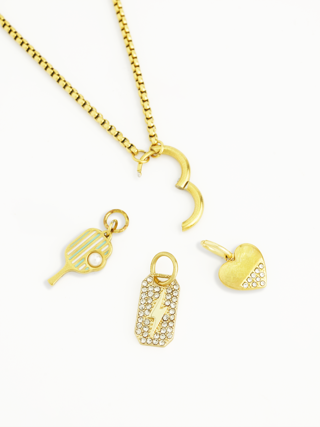 Lightning bolt tag charm gold plated bracelet necklace