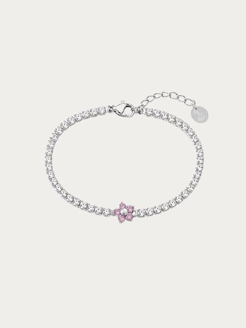 Lilabelle Pinky Bloom Tennis Bracelet with cubic zirconia chain and pink flower