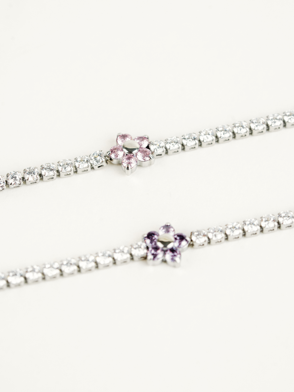 Close-up of cubic zirconia tennis chain on Lilabelle Bracelet