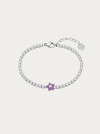 Lilabelle Violet Bloom Tennis Bracelet with cubic zirconia chain and violet flower