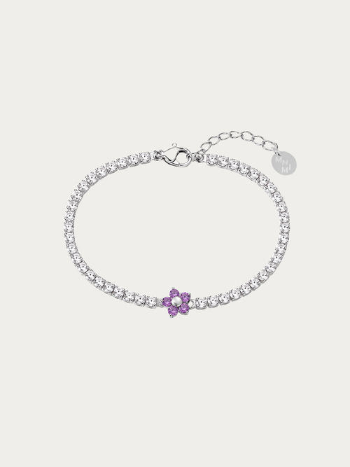 Lilabelle Violet Bloom Tennis Bracelet with cubic zirconia chain and violet flower
