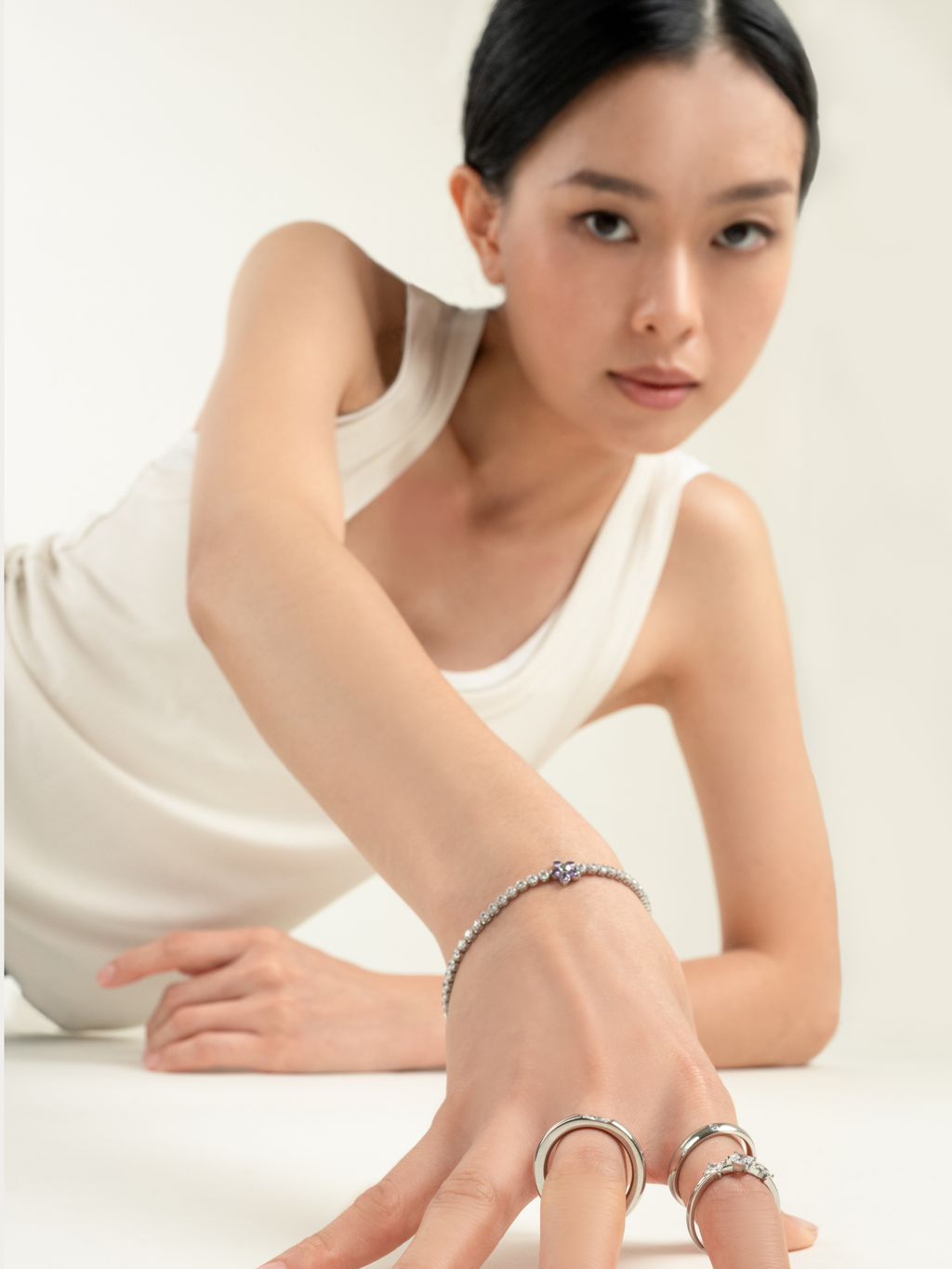 Lilabelle Violet Bloom Tennis Bracelet worn on wrist