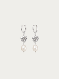 Limited Freshwater Pearl Hibiscus Hoop Earrings with pearl drop, pair