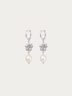 Limited Freshwater Pearl Hibiscus Hoop Earrings with pearl drop, pair