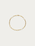 Lina Crystal Link Bracelet gold tone stainless steel, paperclip chain with four crystal bezels, product flatlay