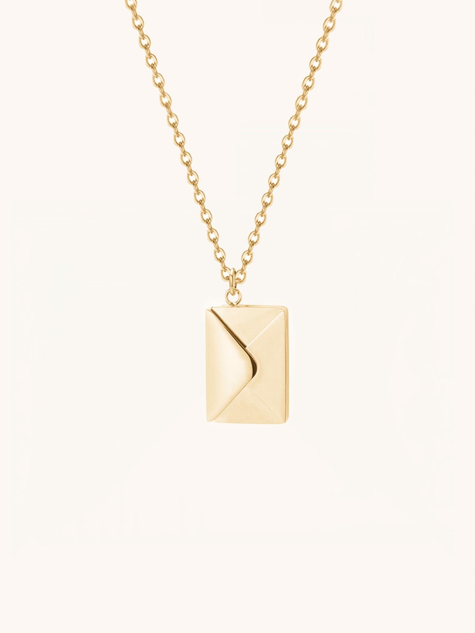 Love Letter Pendant Necklace in gold tone titanium, envelope locket closed front view