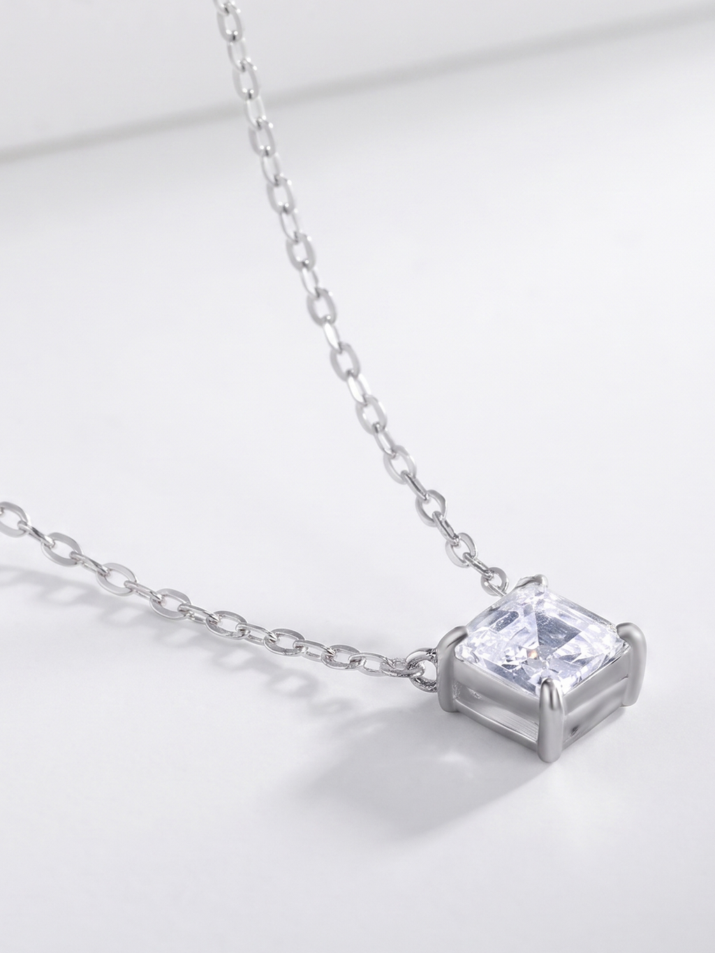 Macro angle of LUCA Square Diamond Necklace pendant