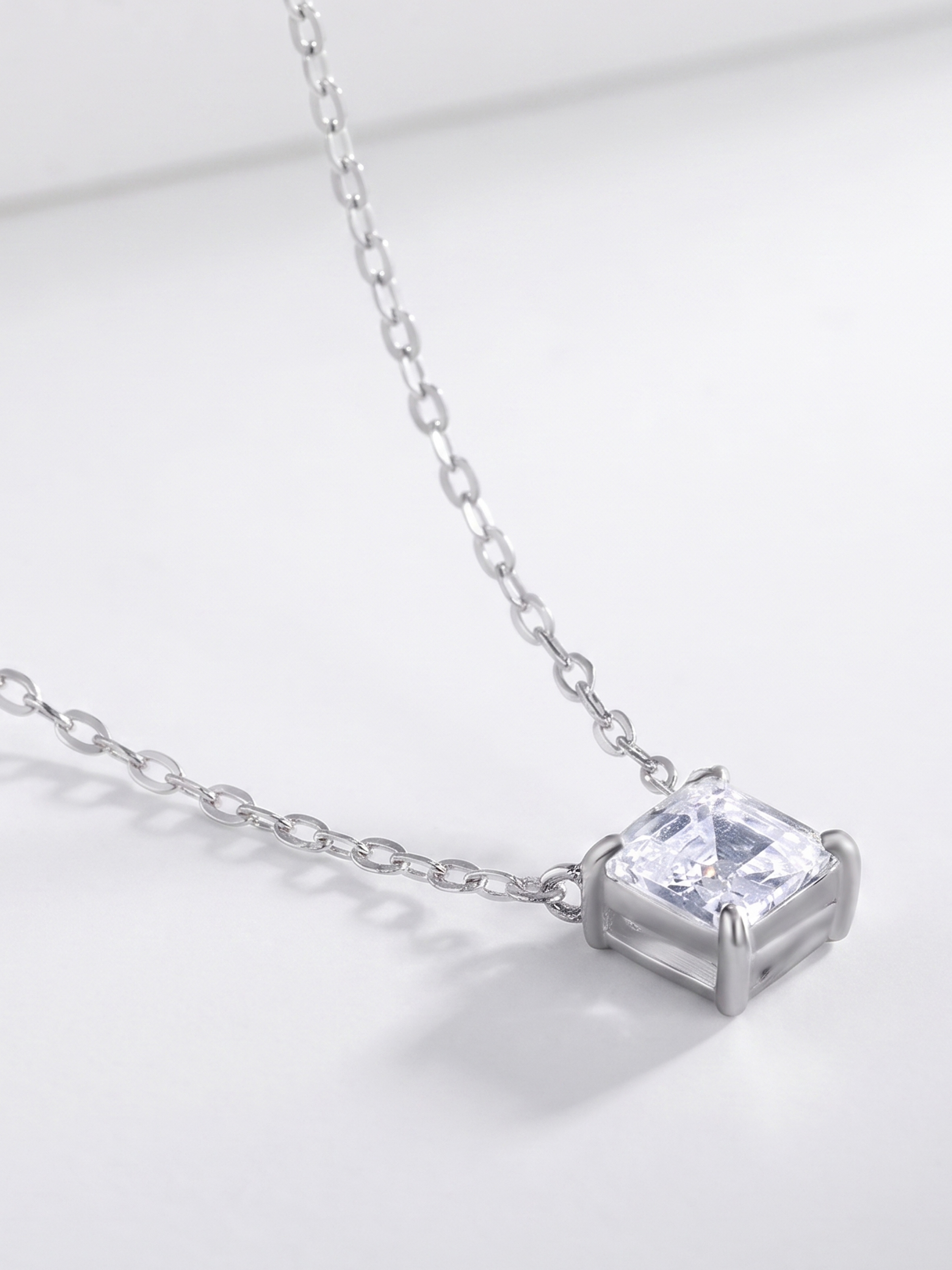 Macro angle of LUCA Square Diamond Necklace pendant