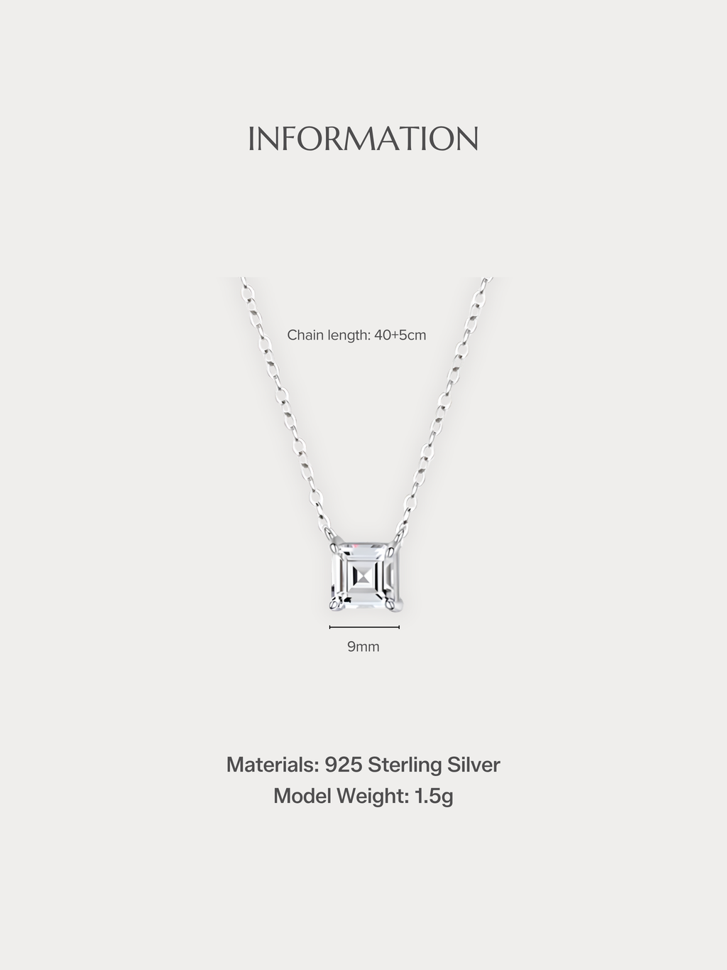 LUCA Square Diamond Necklace size and material specifications
