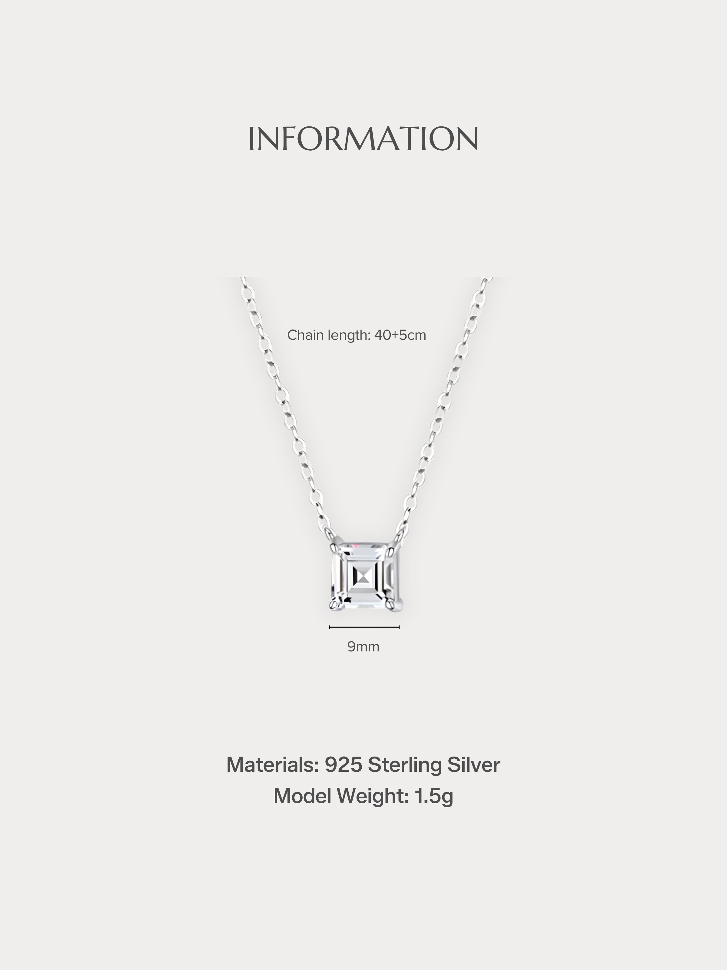 LUCA Square Diamond Necklace size and material specifications