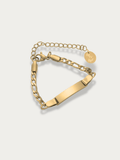 Lullaby Junior Figaro Engravable Bracelet gold tone titanium, ID plate with figaro chain, product flatlay
