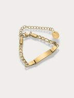 Lullaby Junior Figaro Engravable Bracelet gold tone titanium, ID plate with figaro chain, product flatlay