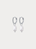 LUMI Baroque Pearl Ear Hoops pair front view, 925 sterling silver